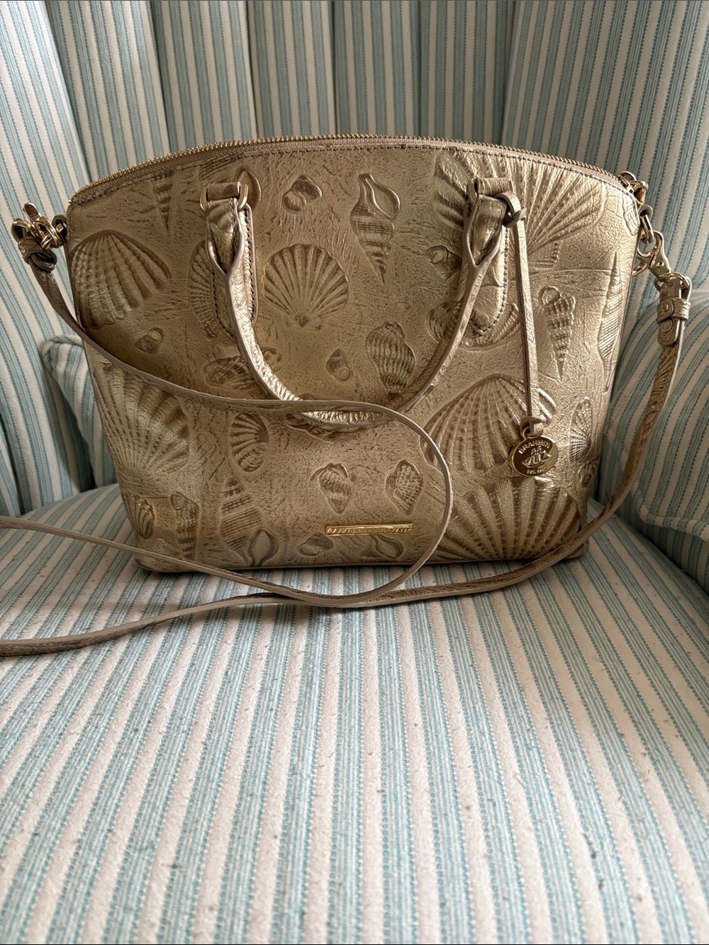 Brahmin Metallic Gold Embossed Shell Tote Starburst Gold Medium Duxbury
